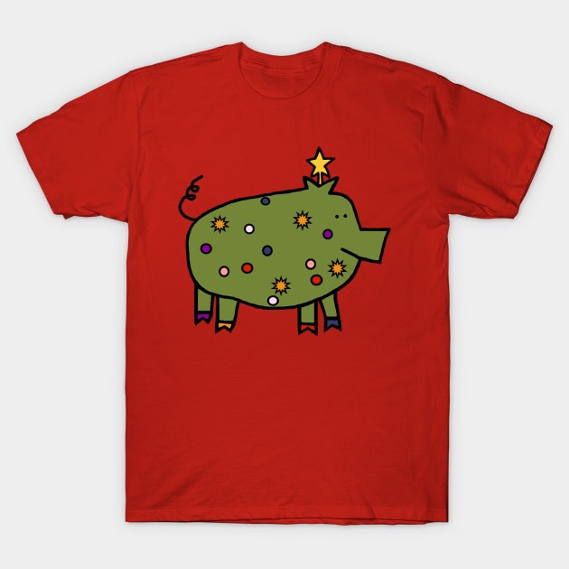 Funny Christmas Tree Pig T-Shirt by ellenhenryart